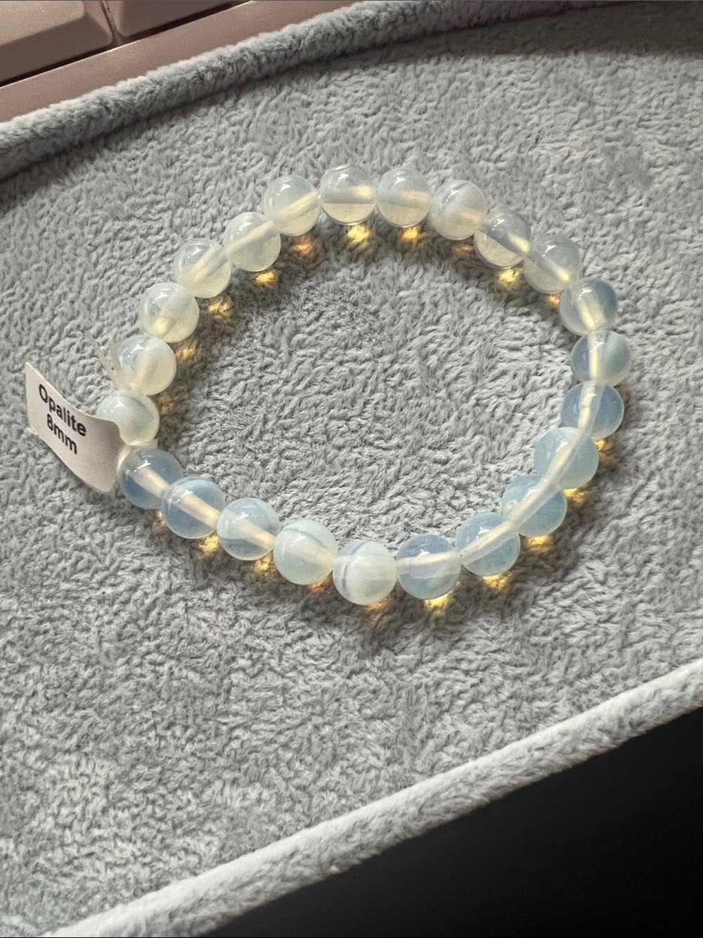 Opalite 8mm Beaded Stretch Bracelet - Iridescent White